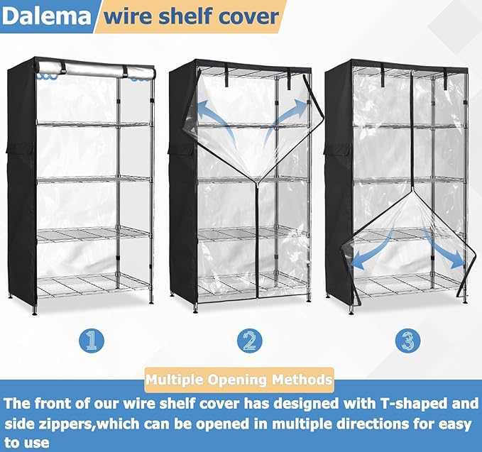 Waterproof Shelf Cover,Outdoor 600D Heavy Duty Dustproof Storage Shelves Cover,48''x20''x72'' Shelf Covers for Wire Shelving with Zippers,Storage Rack Covers with Clear Front