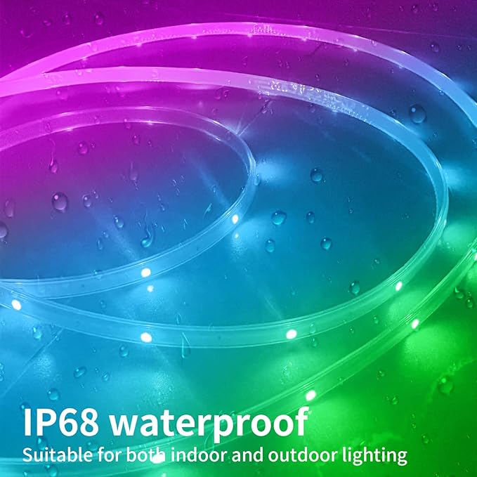 KSIPZE Outdoor LED Rope Lights,IP68 Waterproof Outside Led Lights with Smart App,Music Sync RGB Exterior Led Strip Lights for Roof,Balcony,Deck,Pool (40ft)