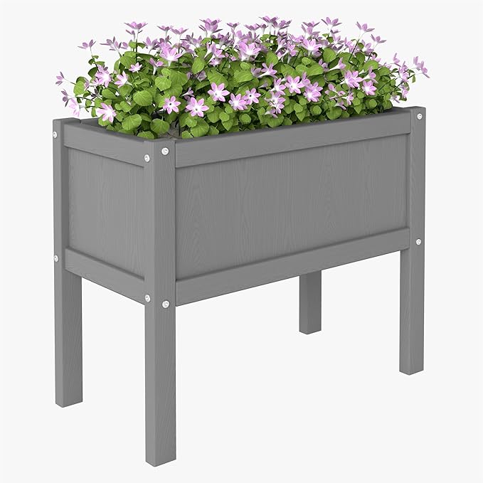 Raised Garden Bed with Drainage Hole Waterproof HDPE Elevated Planter Box with Legs Stable and Durable to Plant Herb Vegetable Flower,Patio,Balcony Outdoors/Indoors Gray