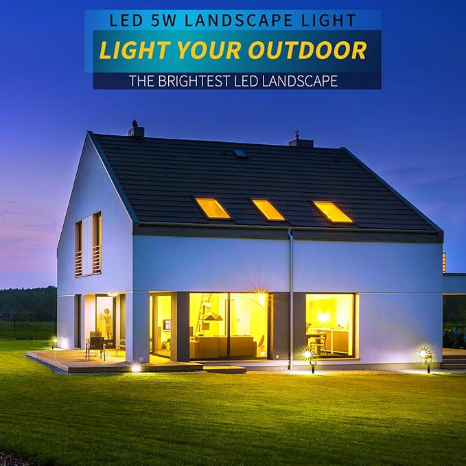 LED Landscape Lights,5W 120V AC Outdoor Pathway Garden Yard Spotlight,IP65 Waterproof Garden Flood Light,Outdoor Spotlight with Stake,UL Cord 5-ft with Plug (Pack of 4, Daylight White)