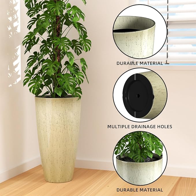 QCQHDU 21 inch Tall Planters for Outdoor & Indoor Plants, 2 Pack Sturdy Plant-Flower-Tree Pots for Front Porch Patio Deck Living Room Decor