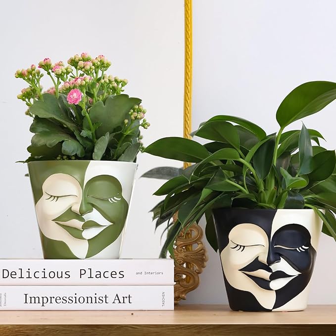 GUGUGO 8 Inch Abstract Rainbow Head Planter, Unique Face Plant Pot with Drainage, Cute Eclectic Flower Planters Pots for Indoor & Outdoor Plants, Colorful Funny Room Decor