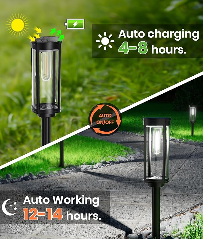 8 Pack Solar Pathway Lights Outdoor,Super Brightness IP65 Waterproof Auto On/Off Solar Path Lights, Garden Solar Powered Landscape Lighting for Outside Yard Garden Driveway Walkway Decor