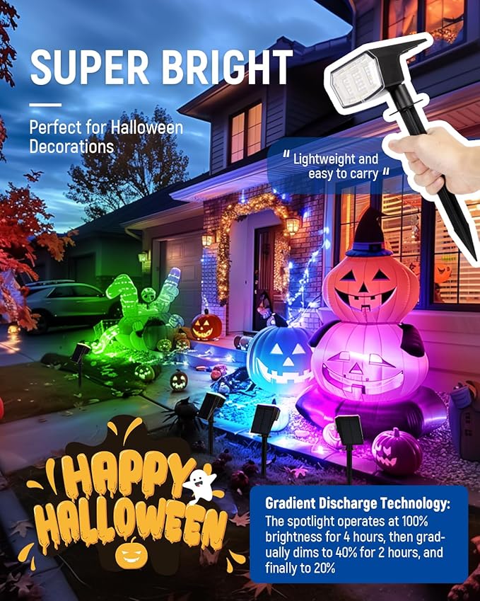 Solar Spot Lights Outdoor, 9 Lighting Modes RGB, Solar Lights Outdoor Waterproof IP65, 63 LED Landscape Spotlights for Holiday Decorations