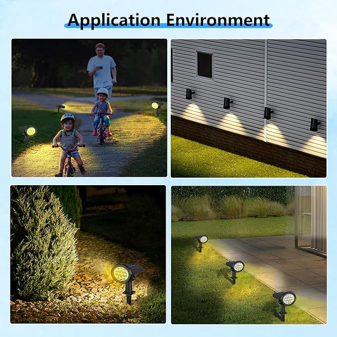 Solar Spot Lights Outdoor,Solar Lights Outdoor Waterproof IP68,Dark Sensing Auto On/Off,Suitable for Garden, Corridor Landscape Lighting and Flag Lighting. (Warm White, 4-Pack)