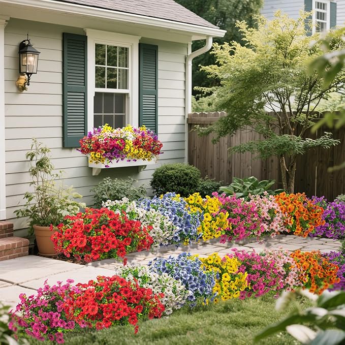 20 Bundles Artificial Flowers for Outdoors, UV Resistant Fake Plants Flowers Greenery Shrubs Plants for Decoration Outside Plants Hanging Planter Home Garden Decor (Mix(6 Color))