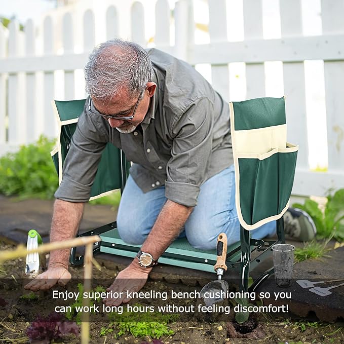 KVR Upgraded Garden Kneeler and Seat with Thicken & Widen Soft Kneeling Pad,Heavy Duty Foldable Gardener Stool with 2 Tool Pouches,Gardening Gifts for Women Mom Men Seniors¡…