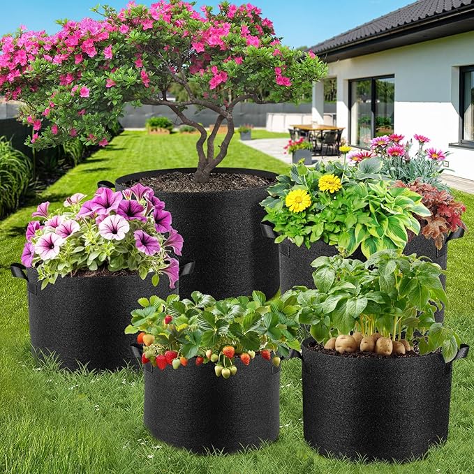 10 Pack 10 Gallon Grow Bags, Thickened Nonwoven Fabric Planter Pots with Handles, Heavy Duty 300G Garden Pots for Tomato, Potato and Vegetable
