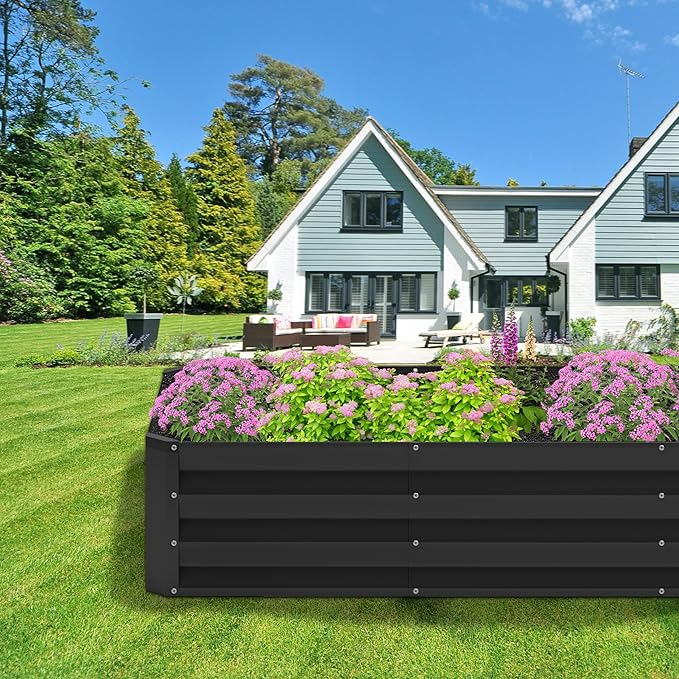 2PCS 8x4x1FT Galvanized Raised Garden Bed,Planter Raised Beds-Metal Garden Box,Large Plant for Outdoor Planting, Vegetables Bed,Flower,herb-Black