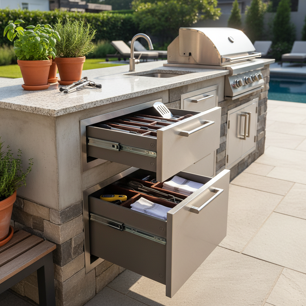 Outdoor Kitchen Drawer BBQ Island Setup: Built for Restaurant Kitchens, Marketed to Backyard Grill Enthusiasts