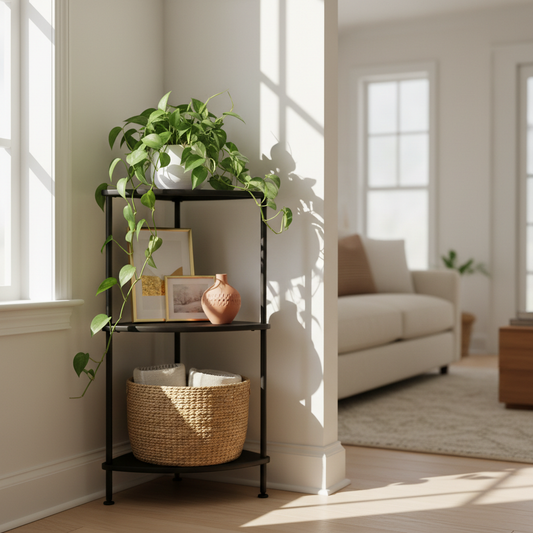 Wasted Corner Space at Home Now, Cluttered Regret Later — Prevented by a Metal Corner Shelf Unit Small Space Display