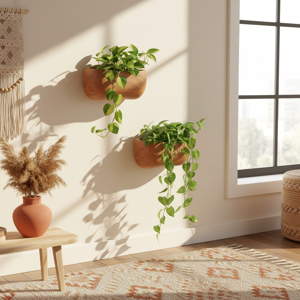 Bare Walls or Crowded Shelves? Telling Two Boho Wooden Wall Planter Indoor Home Decor Problems Apart by Room Layout
