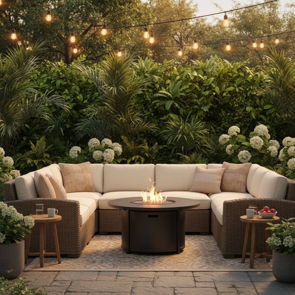 Garden Designers Spend on the Fire Pit Center and Skip Bulky Sectionals in Rattan Fire Pit Sofa Set Backyard Lounge Planning