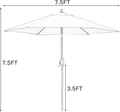 Sunnyglade 7.5' Patio Umbrella Outdoor Table Market Umbrella with Push Button Tilt/Crank, 6 Ribs