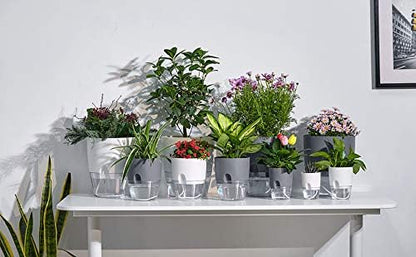 Self Watering Planter for Indoor Plants, 2 Pack 9.3 Inch Flower Pot Modern Decorative Plastic Planter with Extra Large Water Storage for All House Plants, Flowers, Herbs(White)