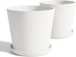 Wide Planters for Outdoor Plants, Extra Large Indoor Flower Pots for Garden, Front Porch, Patio - Round Resin Planter Set of 2 (White, 20 inch - 2 Pack with Saucers)