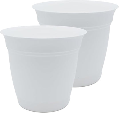 The HC Companies 20 Inch Eclipse Round Planter Pots with Drainage Holes & Attached Saucer, Lightweight UV-Resistant Plastic Indoor & Outdoor Planters, 2-Pack Flower Pots for Garden & Home Decor, White