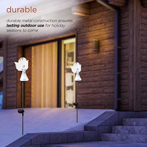 Alpine Corporation 37”H Outdoor Solar Angel Garden Stakes with Fiber Optic Wings and LED Lights (Set of 2)