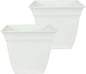 The HC Companies 12 Inch Eclipse Square Planter Pots with Drainage Holes & Attached Saucer, Lightweight UV-Resistant Plastic Indoor Outdoor Planters, 2-Pack Flower Pots for Garden & Home Decor, White