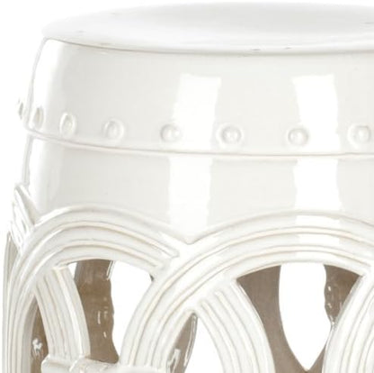 SAFAVIEH Home Collection Double Coin Antique White Ceramic Indoor/ Outdoor Decorative Garden Stool (Fully Assembled)