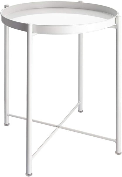EKNITEY End Table,Folding Metal Side Table Waterproof Small Coffee Table Sofa Side Table with Removable Tray for Living Room Bedroom Balcony and Office