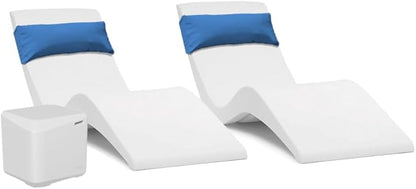 Classic White-Blue - in-Pool Chaise Set – Includes Two Chaises, Two Headrest Pillows, and One Poolside Table – for Ledges Up to 9” - Aqua Outdoors