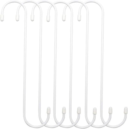 6 Pack 10 inch White Steel Heavy-Duty S Hooks for Kitchen, Bathroom, Garage, Outdoor, Hangers, Towel, Utility, Food, Wall Mount, Decoration, Key Holder, Hat, Plant