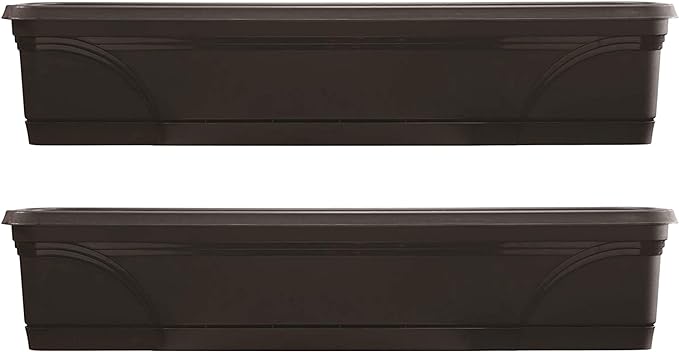 Southern Patio 36 Inch Rectangular Indoor Outdoor Medallion Hanging Windowsill Garden Box Planter, Black (2 Pack)