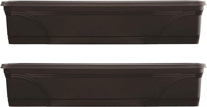 Southern Patio 36 Inch Rectangular Indoor Outdoor Medallion Hanging Windowsill Garden Box Planter, Black (2 Pack)