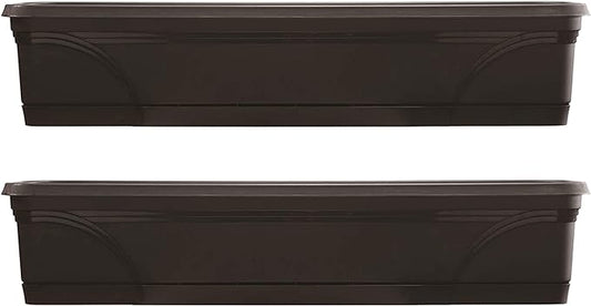 Southern Patio 36 Inch Rectangular Indoor Outdoor Medallion Hanging Windowsill Garden Box Planter, Black (2 Pack)
