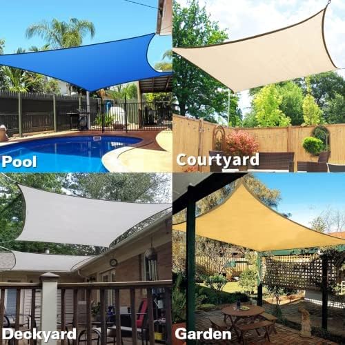 KANAGAWA 9'X12' Sand Custom Size Sun Shade Sail Rectangle UV Block Canopy Cover for Patio Backyard Lawn Garden Outdoor (Customized Available)