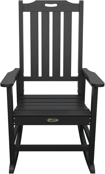 Oversized Rocking Chair Set of 4, Outdoor Rocking Chair for Adults, All Weather Resistant Porch Rocker for Lawn Garden, Black