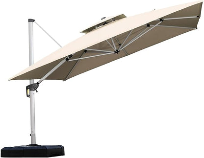 PURPLE LEAF 11 Feet Double Top Deluxe Square Patio Umbrella Offset Hanging Umbrella Outdoor Market Umbrella Garden Umbrella, Beige