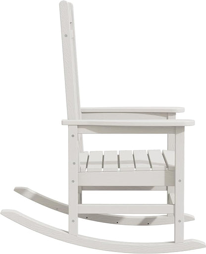 KINGYES HDPE Rocking Chairs Outdoor, Patio Rocking Chairs with 330lbs Support, Smooth Porch Rocker for Deck Lawn Yard, White