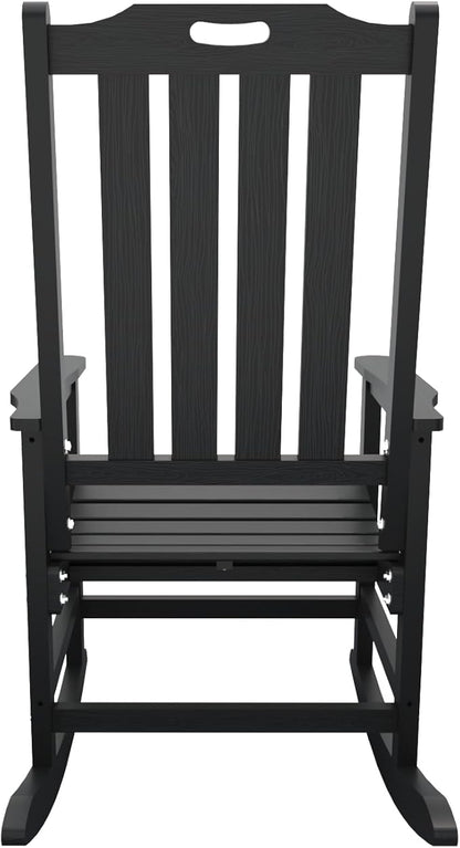 Oversized Rocking Chair Set of 4, Outdoor Rocking Chair for Adults, All Weather Resistant Porch Rocker for Lawn Garden, Black