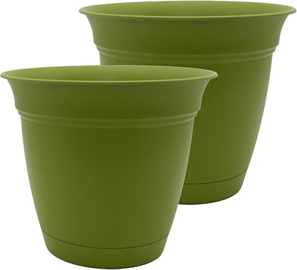 The HC Companies 20 Inch Eclipse Round Planter Pots with Drainage Holes & Attached Saucer, Lightweight UV-Resistant Plastic Indoor Outdoor Planters, 2-Pack Flower Pots for Garden & Home Decor, Peridot
