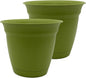 The HC Companies 20 Inch Eclipse Round Planter Pots with Drainage Holes & Attached Saucer, Lightweight UV-Resistant Plastic Indoor Outdoor Planters, 2-Pack Flower Pots for Garden & Home Decor, Peridot