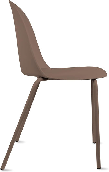2xhome Set of 4 Modern Stackable Armless Dining Chairs | Plastic Shell Seat with Metal Legs | Indoor or Outdoor Use | Home Kitchen Patio, Brown