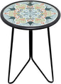 LIFFY Patio Side Table, 12" Outdoor Metal Side Table with Glass Top, Indoor Round Accent End Table for Living Room or Bedroom, Small Decorative Plant Stand Table for Garden Yard Balcony