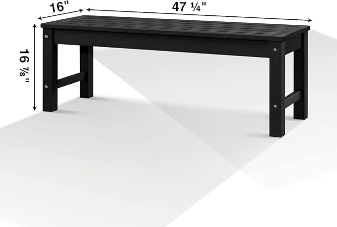 Psilvam Knight Bench, Two Person Outdoor Poly Lumber Patio Backless Bench, Weatherproof Garden Bench That Never Rot and Fade, Suit for Garden, Porch and Park (Black)