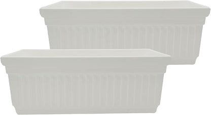 The HC Companies 18 Inch Venetian Window Planter Box with Drainage Plug, Lightweight UV-Resistant Plastic Indoor & Outdoor Planters, 2-Pack Flower Box for Garden & Home Decor, White