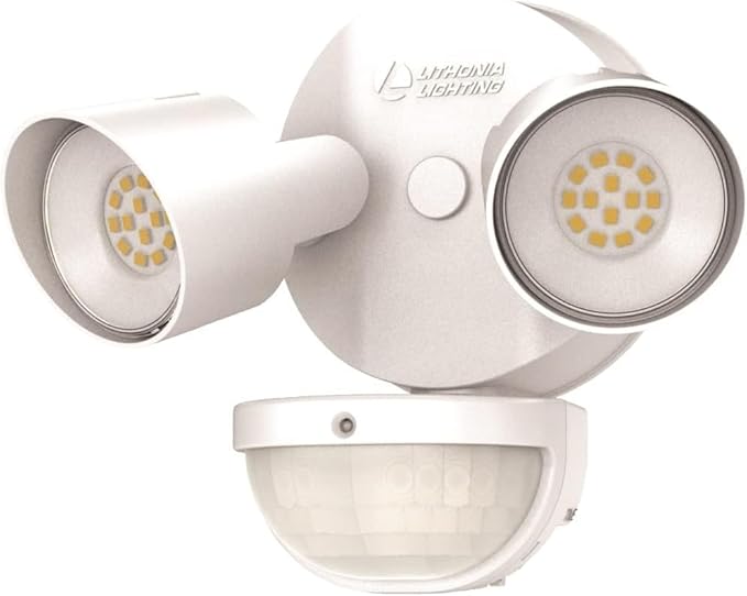 Lithonia Lighting HomeGuard 2-Light LED Outdoor Flood Lights, Motion Sensor Outdoor Lights with Dusk to Dawn, 4000K Cool White, Round Heads, Dark White (HGX LED 2RH 40K 120 MO WH M2)