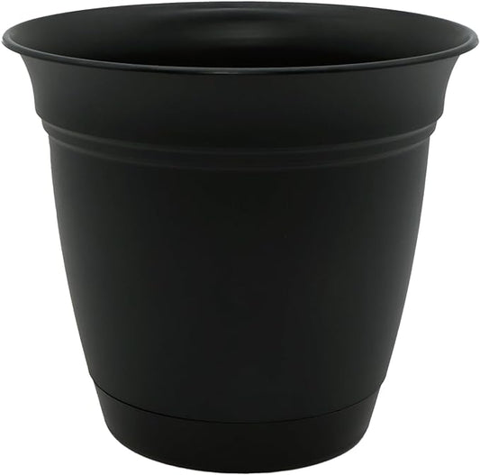 The HC Companies Eclipse Round Planter with Saucer - Outdoor & Indoor Plant Pot with Drainage Holes - Lightweight, UV-Resistant Plastic Pots for Plants, Flowers & Herbs (6" Black, Pack of 1)