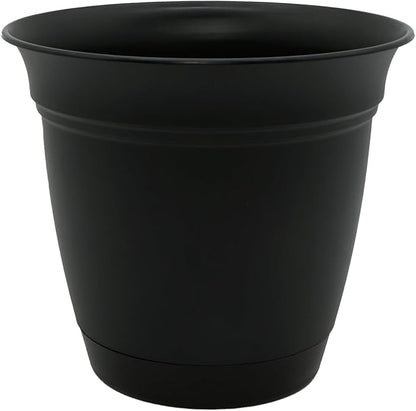 The HC Companies Eclipse Round Planter with Saucer - Outdoor & Indoor Plant Pot with Drainage Holes - Lightweight, UV-Resistant Plastic Pots for Plants, Flowers & Herbs (8" Black, Pack of 1)
