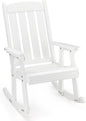 VINGLI Heavy Duty 600 LBS Outdoor Wooden Rocking Chair with Higher Backrest,Patio Rocking Chair with Ergonomic Design, Weatherproof Outdoor Rockers Suit for Patio, Garden, Balcony, Yard, White