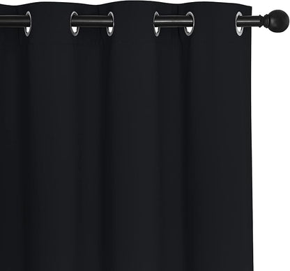 NICETOWN Black Curtain Drape for Bedroom - Light Reducing Thermal Insulated Solid Grommet Blackout Window Curtain for Home Office/Farmhouse (1 Piece, W66 x L66, Black)