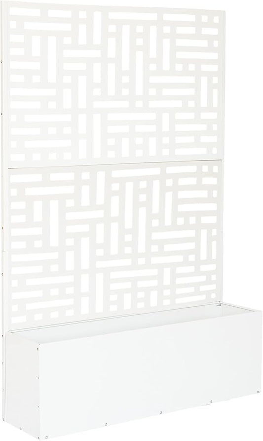 Oakland Living 6 ft. X 4 ft. White Freestanding Metal Privacy Screen Room Divider with Flower Box
