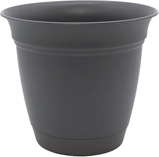 The HC Companies Eclipse Round Planter with Saucer - Outdoor & Indoor Plant Pot with Drainage Holes - Lightweight, UV-Resistant Plastic Pots for Plants, Flowers & Herbs (6" Warm Gray, Pack of 1)