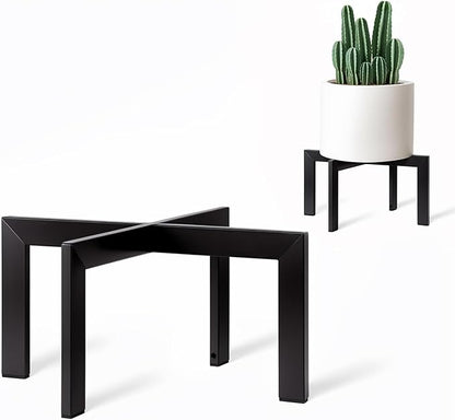 IZIDDO Plant Stand Indoor Outdoor,Metal Mid-Century Pot Stand,Modern Plant Holder Rattan Flower Plant Stool,Low Short Plant Stands for Indoor Fit 5-12 Inch Pot,Black(Pot & Plant Not Included)