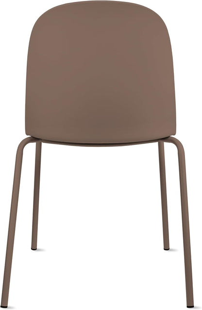 2xhome Set of 2 Modern Stackable Armless Dining Chairs | Plastic Shell Seat with Metal Legs | Indoor or Outdoor Use | Home Kitchen Patio, Brown